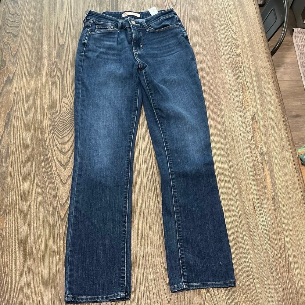 Levi Strauss Signature Mid-Rise Straight Jeans Denim Dark Wash Blue Size 26